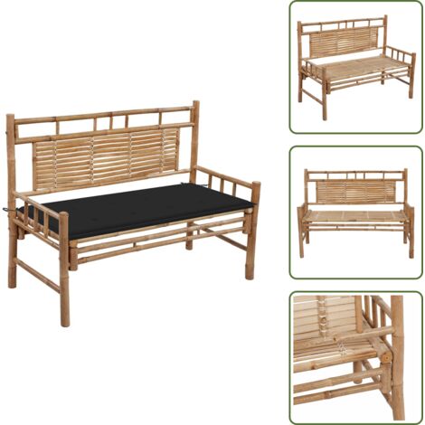 The Living Store Panca da Giardino con Cuscino 120 cm in Bambù - Panca esterna