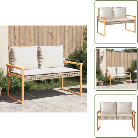 The Living Store Panca da Giardino con Cuscino Beige Misto Polyrattan e Acacia - Sedie da giardino