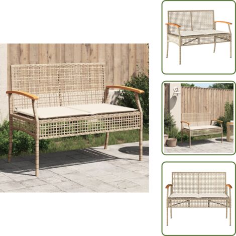 The Living Store Panca da Giardino con Cuscino Beige Polyrattan e Legno Acacia - Seduta da esterno