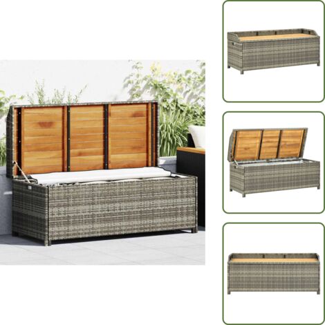 The Living Store Panca da Giardino con Vano Portaoggetti 120cm Polyrattan Grigio - Vano portaoggetti
