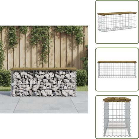 The Living Store Panca da Giardino Design Gabbione 103x31,5x42cm Pino Impregnato - Seduta esterna