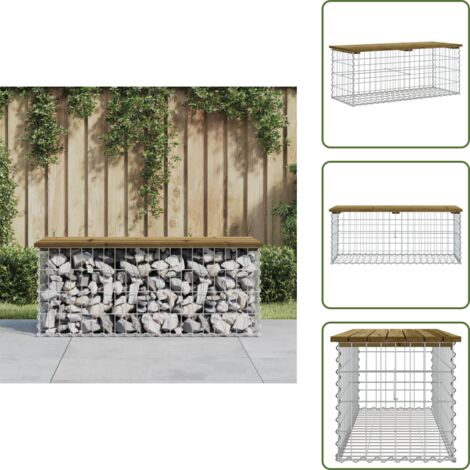 The Living Store Panca da Giardino Design Gabbione 103x44x42 cm Pino Impregnato - Seduta esterna