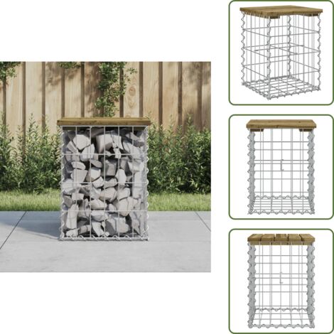 The Living Store Panca da Giardino Design Gabbione 33x31x42 cm Pino Impregnato - Seduta da esterno