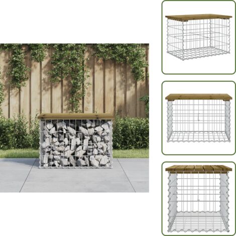 The Living Store Panca da Giardino Design Gabbione 63x44x42 cm Pino Impregnato - Seduta da esterno