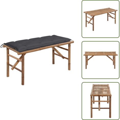 The Living Store Panca da Giardino Pieghevole con Cuscino 118 cm in Bambù - Panca in bambù