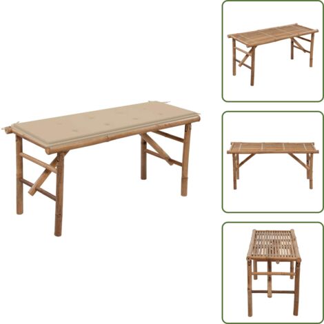The Living Store Panca da Giardino Pieghevole con Cuscino 118 cm in Bambù - Panca in bambù