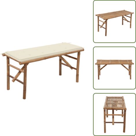 The Living Store Panca da Giardino Pieghevole con Cuscino 118 cm in Bambù - Panca in bambù