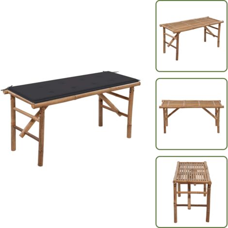 The Living Store Panca da Giardino Pieghevole con Cuscino 118 cm in Bambù - Panca pieghevole