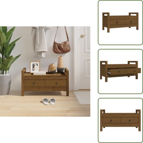 The Living Store Panca da Ingresso Ambra 80x40x43 cm in Legno Massello di Pino - Panca in legno