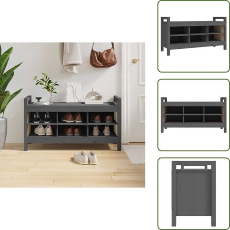 The Living Store Panca da Ingresso Grigia 110x40x60 cm in Legno Massello di Pino - Panca da corridoio