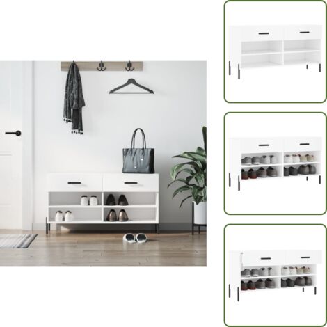 The Living Store Panca Porta Scarpe Bianca 102x35x55 cm in Legno Multistrato - Panca in legno
