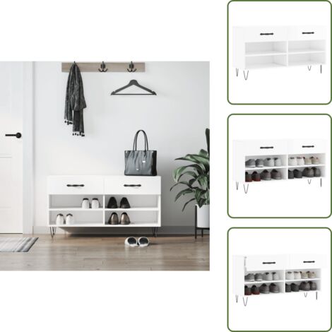 The Living Store Panca Porta Scarpe Bianco Lucido 102x35x55 cm Legno Multistrato - Panca per scarpe
