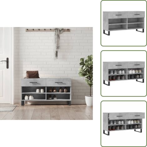 The Living Store Panca Porta Scarpe Grigio Cemento 102x35x55cm Legno Multistrato - Panca per scarpe