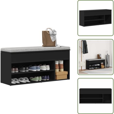The Living Store Panca Porta Scarpe Nera 102x30,5x45 cm in Legno Multistrato - Scarpiera nera