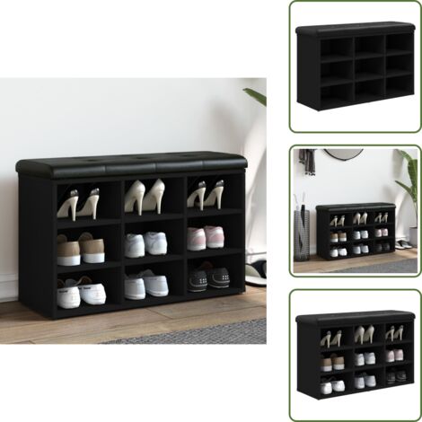 The Living Store Panca Porta Scarpe Nera 82x32x50 cm in Legno Multistrato - Panca da corridoio