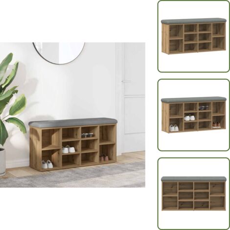 The Living Store Panca Porta Scarpe Rovere Artigianale 102x32x50 cm Truciolato - Scarpiera