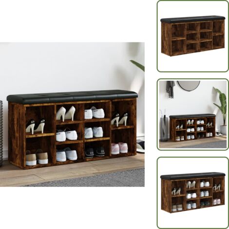 The Living Store Panca Porta Scarpe Rovere Fumo 102x32x50 cm Legno Multistrato - Scarpiera