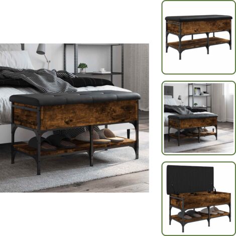 The Living Store Panca Porta Scarpe Rovere Fumo 82x42x45 cm in Legno Multistrato - Panca da corridoio