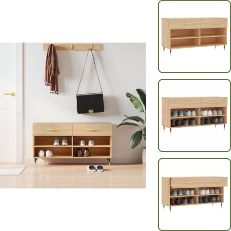 The Living Store Panca Porta Scarpe Rovere Sonoma 102x35x55 cm Legno Multistrato - Ripiano per scarpe