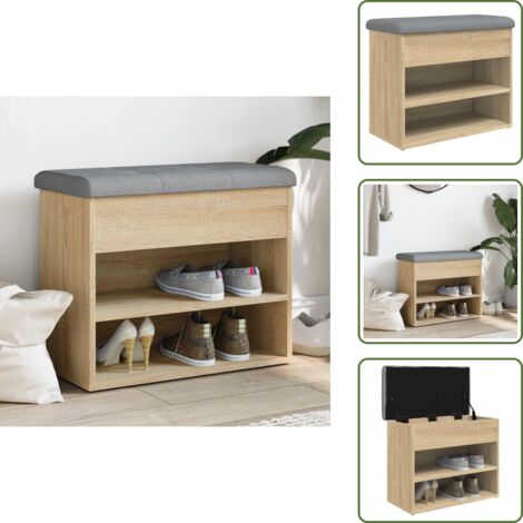 The Living Store Panca Porta Scarpe Rovere Sonoma 62x32x50 cm Legno Multistrato - Scarpiera