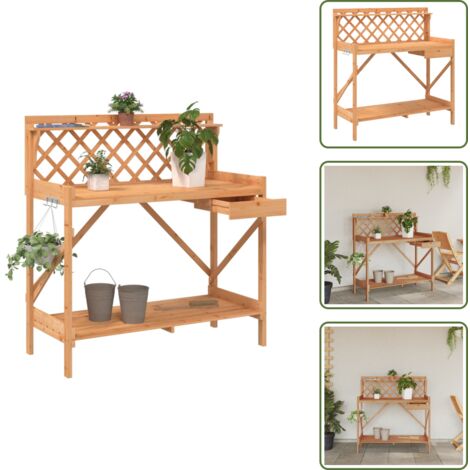 The Living Store Panca Porta Vasi con Traliccio Marrone Legno Massello di Abete - Panca da giardino