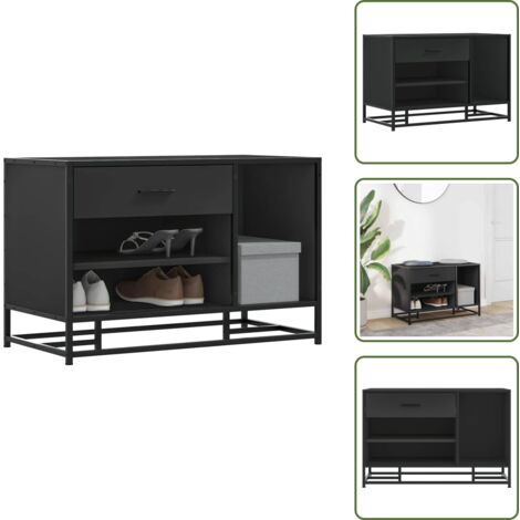 The Living Store Panca Portaoggetti Nera 80x40x53,5 cm Multistrato e Metallo - Scarpiera