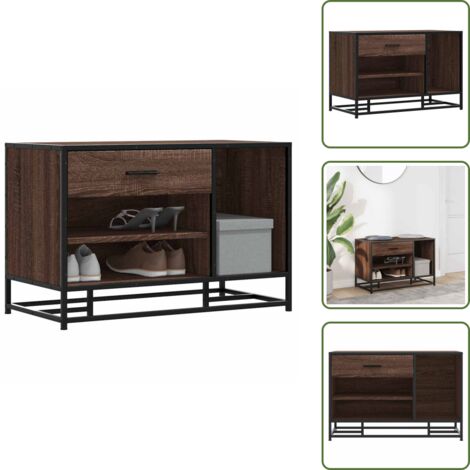 The Living Store Panca Portaoggetti Rovere Marrone Legno Multistrato e Metallo - Scarpiera