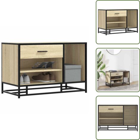 The Living Store Panca Portaoggetti Rovere Sonoma Legno Multistrato e Metallo - Scarpiera