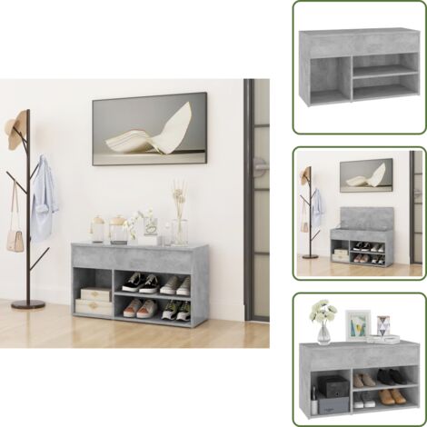 The Living Store Panca Portascarpe Grigio Cemento 80x30x45 cm in Truciolato - Scarpiera
