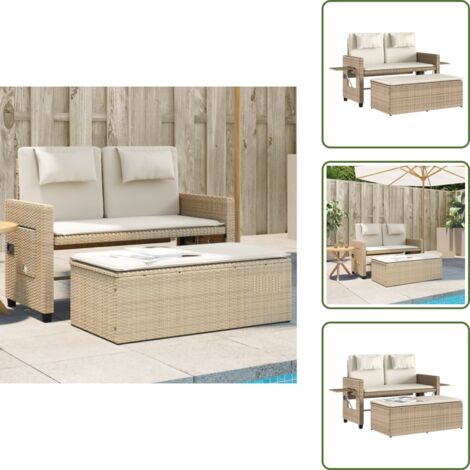 The Living Store Panca Reclinabile da Giardino con Cuscini Beige in Polyrattan - Panca reclinabile