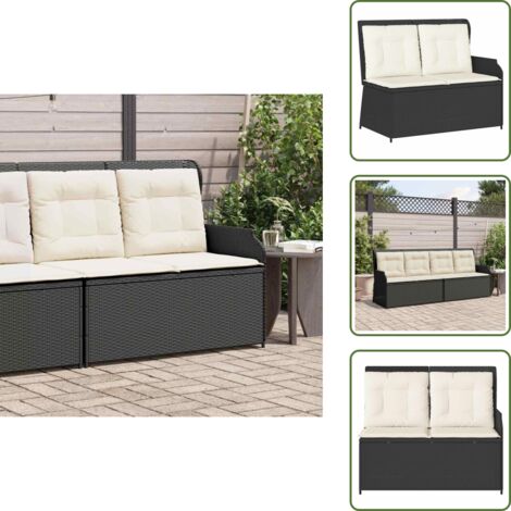 The Living Store Panca Reclinabile da Giardino con Cuscini Nera in Polyrattan - Seduta da giardino