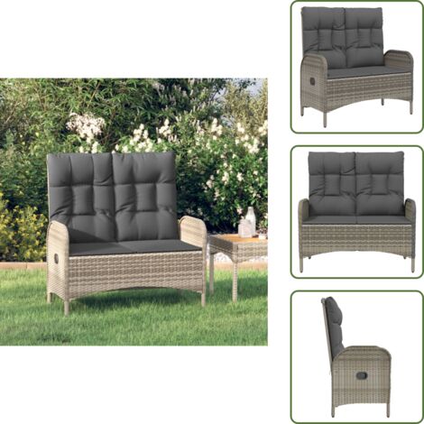 The Living Store Panca Reclinabile da Giardino Cuscini 107 cm Polyrattan Grigia - Panca reclinabile