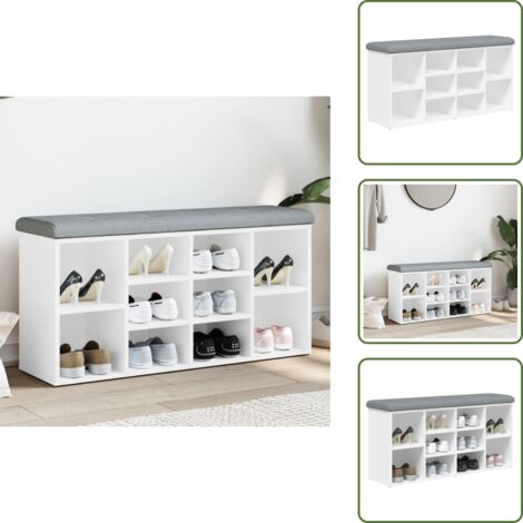 The Living Store Panca Scarpiera Bianca 102x32x50 cm in Legno Massello di Argilla - Panca da ingresso