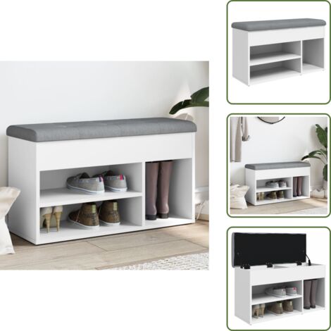 The Living Store Panca Scarpiera Bianca 82x32x45,5 cm in Legno Massello - Panca da ingresso