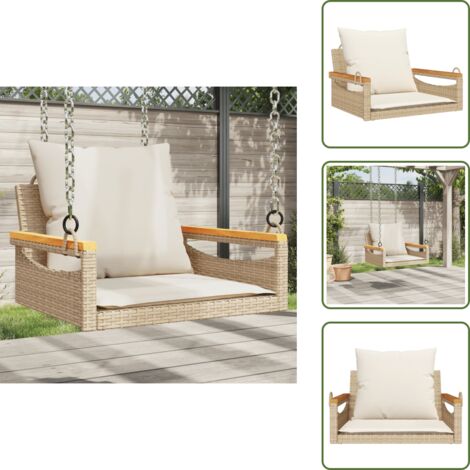 The Living Store Panchina a Dondolo con Cuscini Beige 63x62x40 cm in Polyrattan - Seduta a dondolo