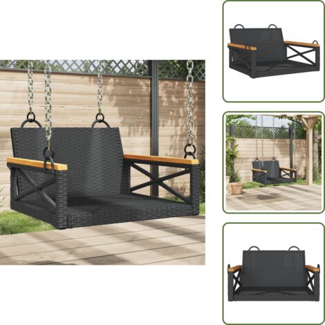 The Living Store Panchina a Dondolo Nera 63x62x40 cm in Polyrattan - Rattan