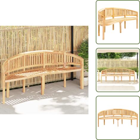 The Living Store Panchina a Forma di Banana 200 cm in Legno Massello di Teak - Panca da giardino