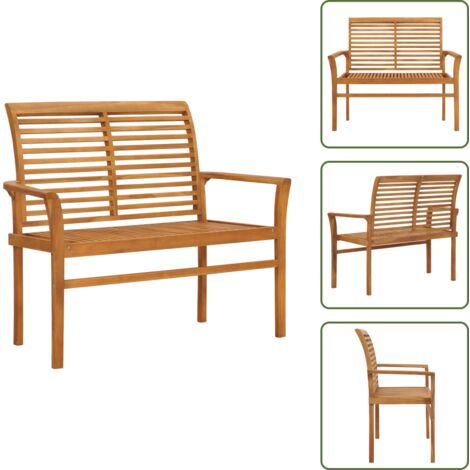 The Living Store Panchina da Giardino 112 cm in Legno Massello di Teak - Panca in legno