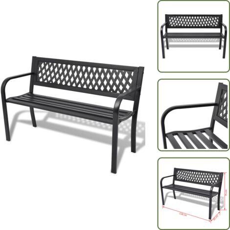 The Living Store Panchina da Giardino 118 cm in Acciaio Nera - Panchina in acciaio