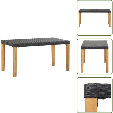 The Living Store Panchina da Giardino 120 cm Nero Polyrattan e Massello d'Acacia - Panchina da esterno