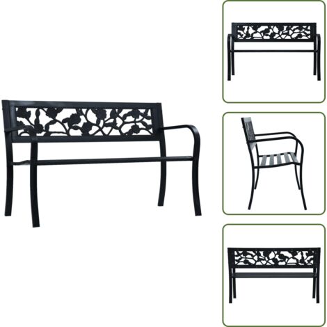 The Living Store Panchina da Giardino 125 cm Nera in Acciaio - Panca in acciaio