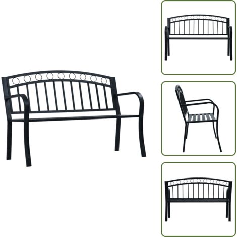 The Living Store Panchina da Giardino 125 cm Nera in Acciaio - Panca in acciaio