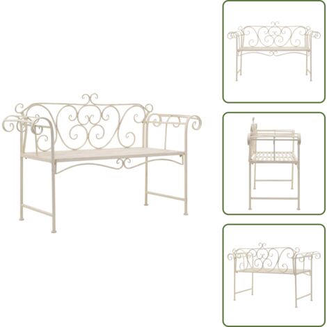 The Living Store Panchina da Giardino 132 cm in Metallo Bianco Anticato - Panchina in metallo