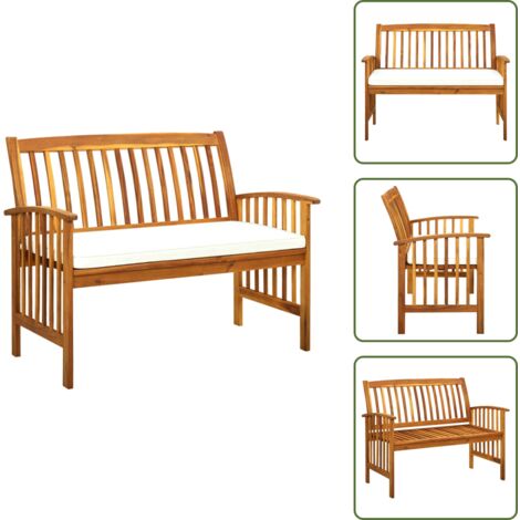The Living Store Panchina da Giardino con Cuscino 119 cm Legno Massello d'Acacia - Panchina in legno