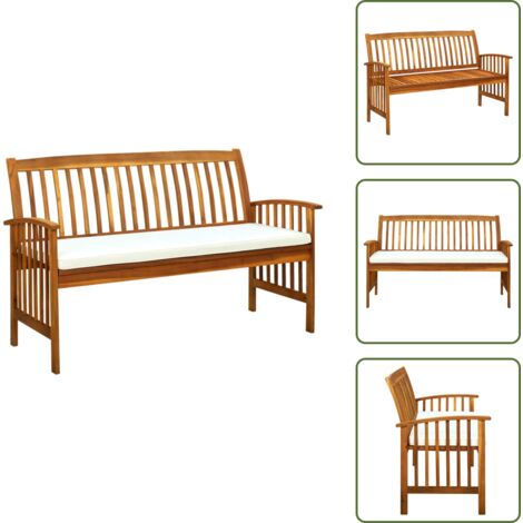 The Living Store Panchina da Giardino con Cuscino 147cm Legno Massello di Acacia - Panchina da esterno