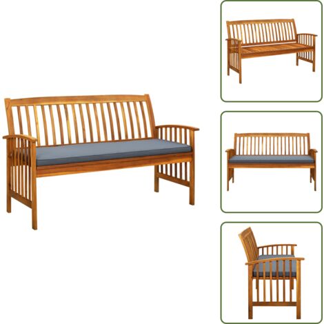 The Living Store Panchina da Giardino con Cuscino 147cm Legno Massello di Acacia - Panchina da esterno