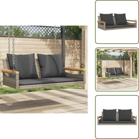 The Living Store Panchina Dondolo con Cuscini Grigia 109x62x40 cm in Polyrattan - Panchina da giardino
