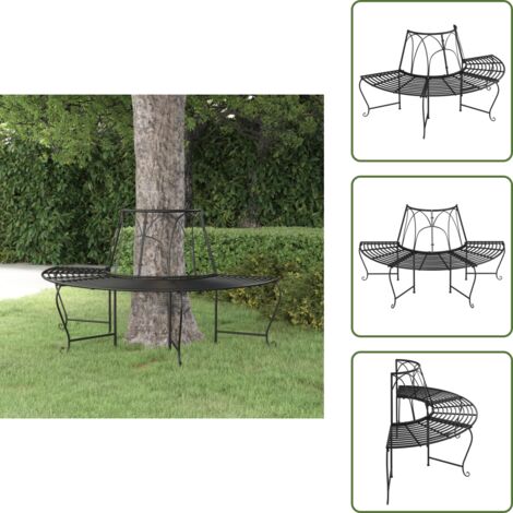 The Living Store Panchina per Albero Semi Circolare Ø159 cm Nera in Acciaio - Panchina in acciaio