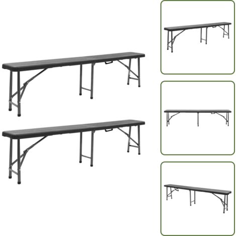 The Living Store Panchine da Giardino Pieghevoli 2 pz 180 cm in HDPE Nere - Panca pieghevole