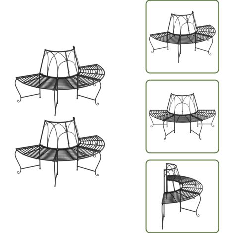 The Living Store Panchine per Albero Semicircolari 2 pz Ø159 cm Nere in Acciaio - Panchine semicircolari